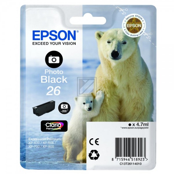 EPSON 26 / T2611 Foto schwarz Tintenpatrone