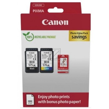 Canon PG-575XL/CL-576XL schwarz, color Druckköpfe + Fotopapier, 2er-Set