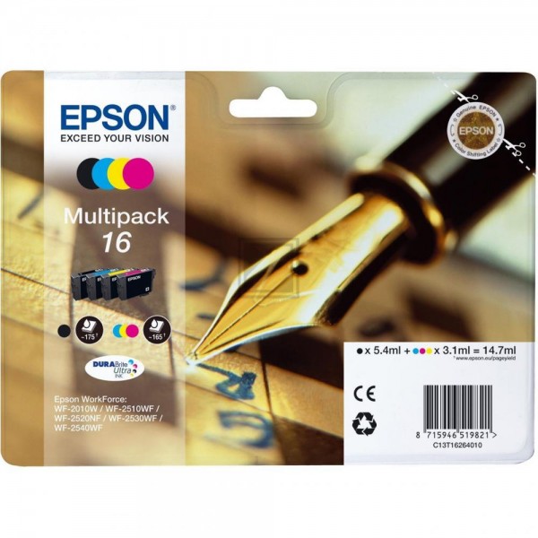 4 EPSON 16 / T1626 schwarz, cyan, magenta, gelb Tintenpatronen
