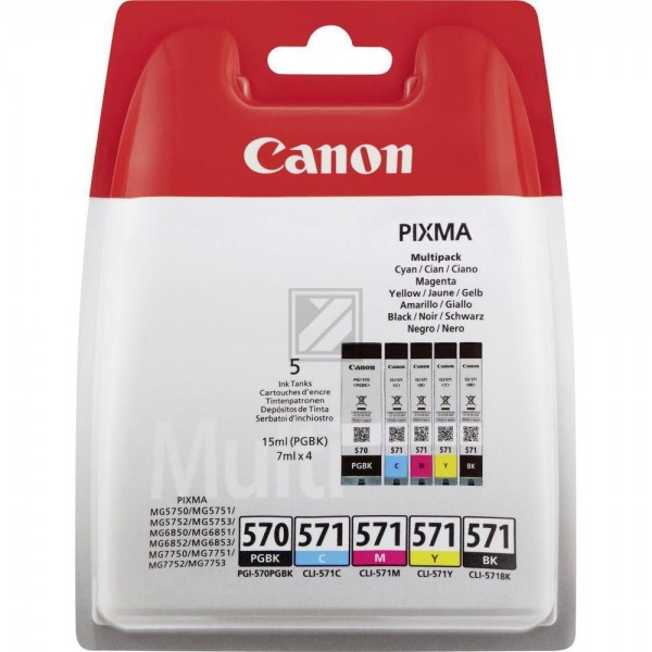 5 Canon PGI-570 PGBK + CLI-571 BK/C/M/Y 2x schwarz, cyan, magenta, gelb Tintenpatronen