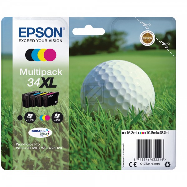 4 EPSON 34XL / T3476XL schwarz, cyan, magenta, gelb Tintenpatronen