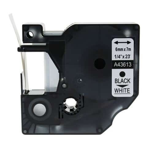 Tonoo® Schriftband ersetzt DYMO 43613 | Schwarz auf Weiss | 6mm x 7m