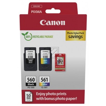 Canon PG-560 + CL-561 schwarz, color Druckköpfe + Fotopapier, 2er-Set