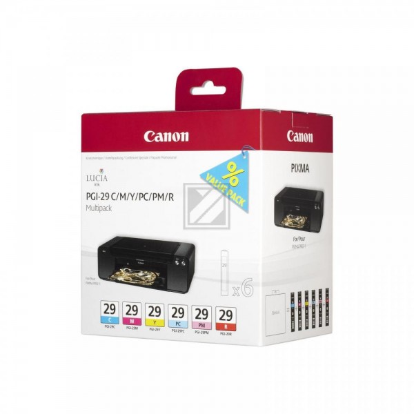 6 Canon PGI-29 C/M/Y/PC/PM/R cyan, magenta, gelb, Foto cyan, Foto magenta, rot Tintenpatronen