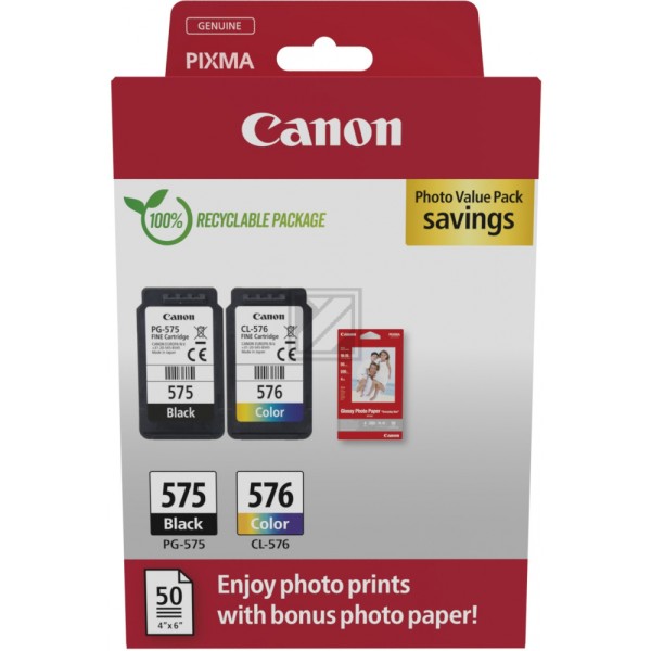 Canon PG-575/CL-576 schwarz, color Druckköpfe + Fotopapier, 2er-Set