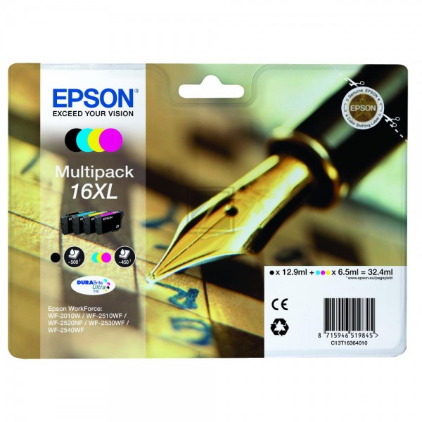 4 EPSON 16XL / T1636XL schwarz, cyan, magenta, gelb Tintenpatronen