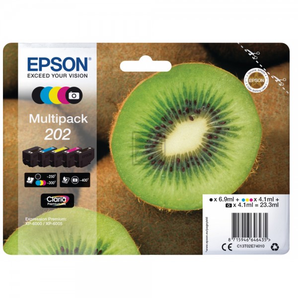 5 EPSON 202/T02E74 schwarz, photo schwarz, cyan, magenta, gelb Tintenpatronen