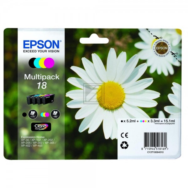 4 EPSON 18 / T1806 schwarz, cyan, magenta, gelb Tintenpatronen
