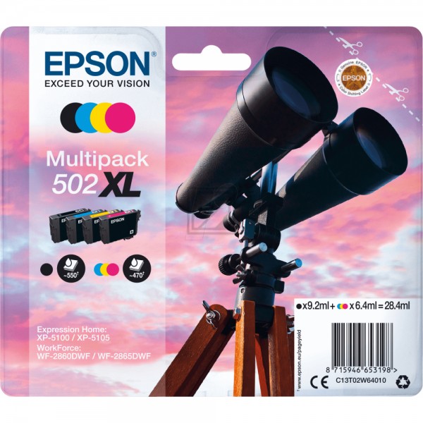 4 EPSON 502XL/T02W64 schwarz, cyan, magenta, gelb Tintenpatronen