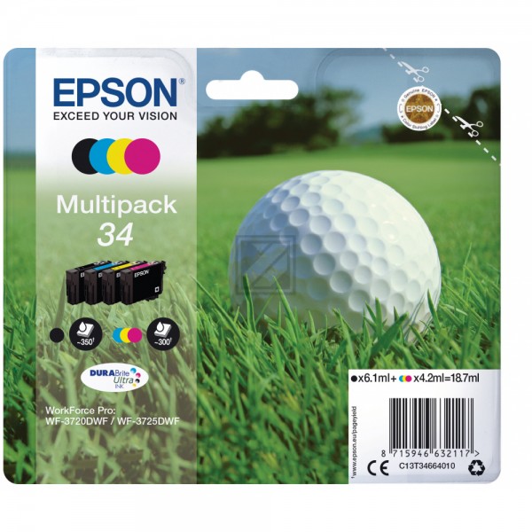 4 EPSON 34 / T3466 schwarz, cyan, magenta, gelb Tintenpatronen